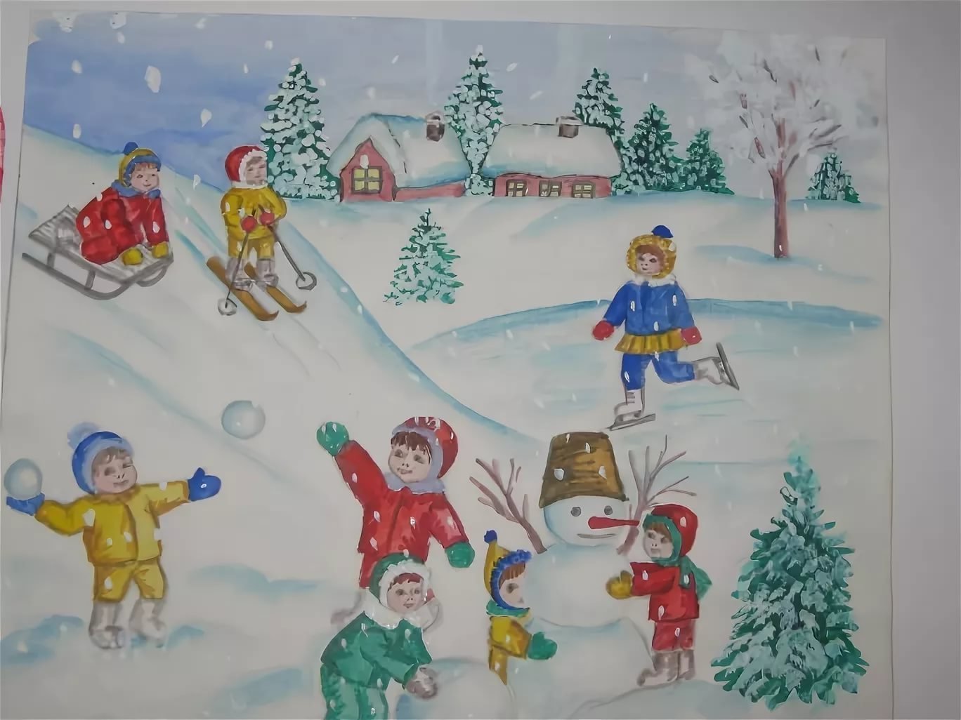 Картинка зимы для детей в детском саду. Зимние рисунки. Зимние забавы рисунок. Зимние забавы рисование в детском саду. Детские рисунки на зимнюю тему.
