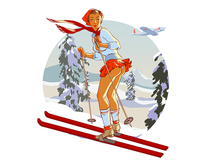 Туристу лыжнику было лень. Девушка на лыжах. Лыжи иллюстрация. Лыжник на лыжах. Новогодняя открытка с лыжами.