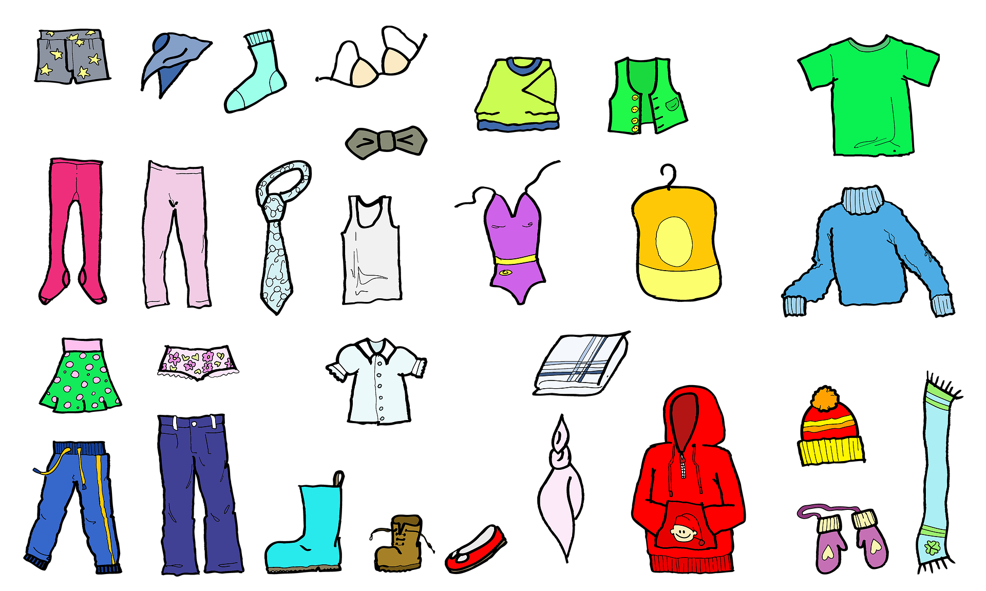 Одежда картинка для детей на прозрачном фоне. Мультяшная одежда. Рисунки одежды. Предметы одежды для детей. Одежда на белом фоне.