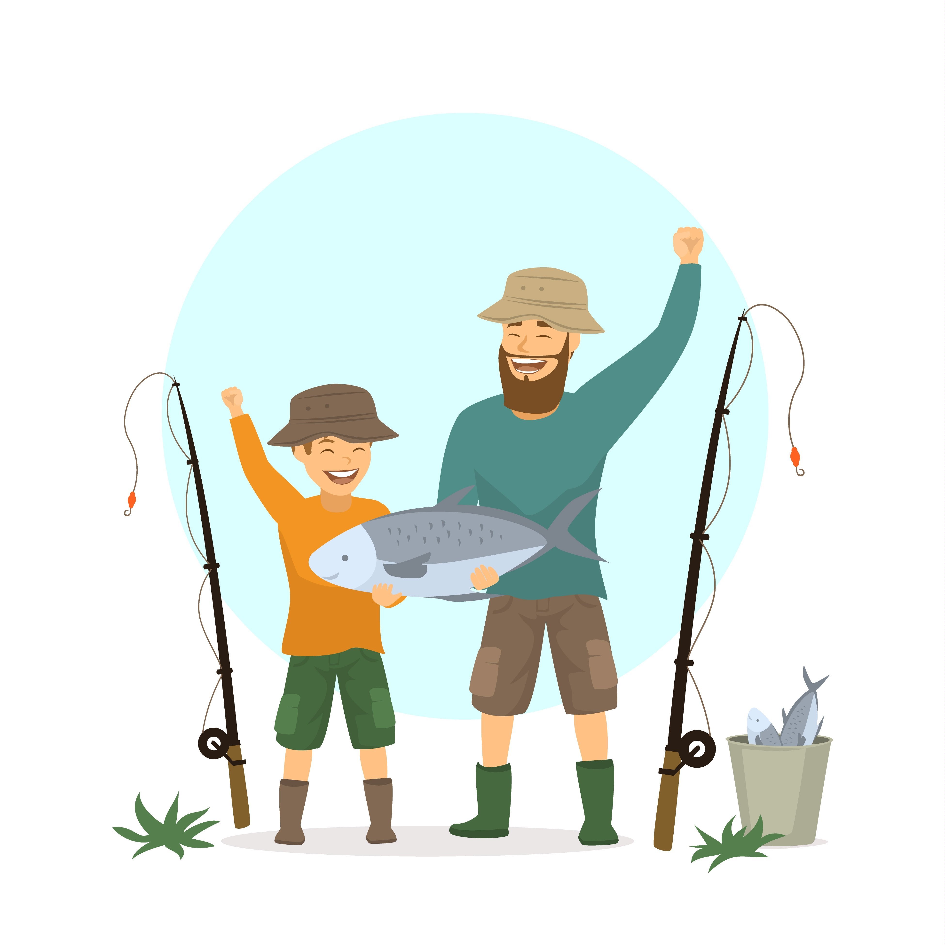 Иллюстрация с папой на рыбалку