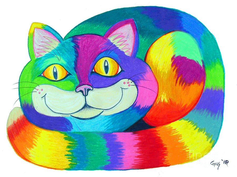 Цветные картинки кошек. Радужный кот. Рисунки разноцветные. Разноцветный кот. Многоцветные иллюстрации.