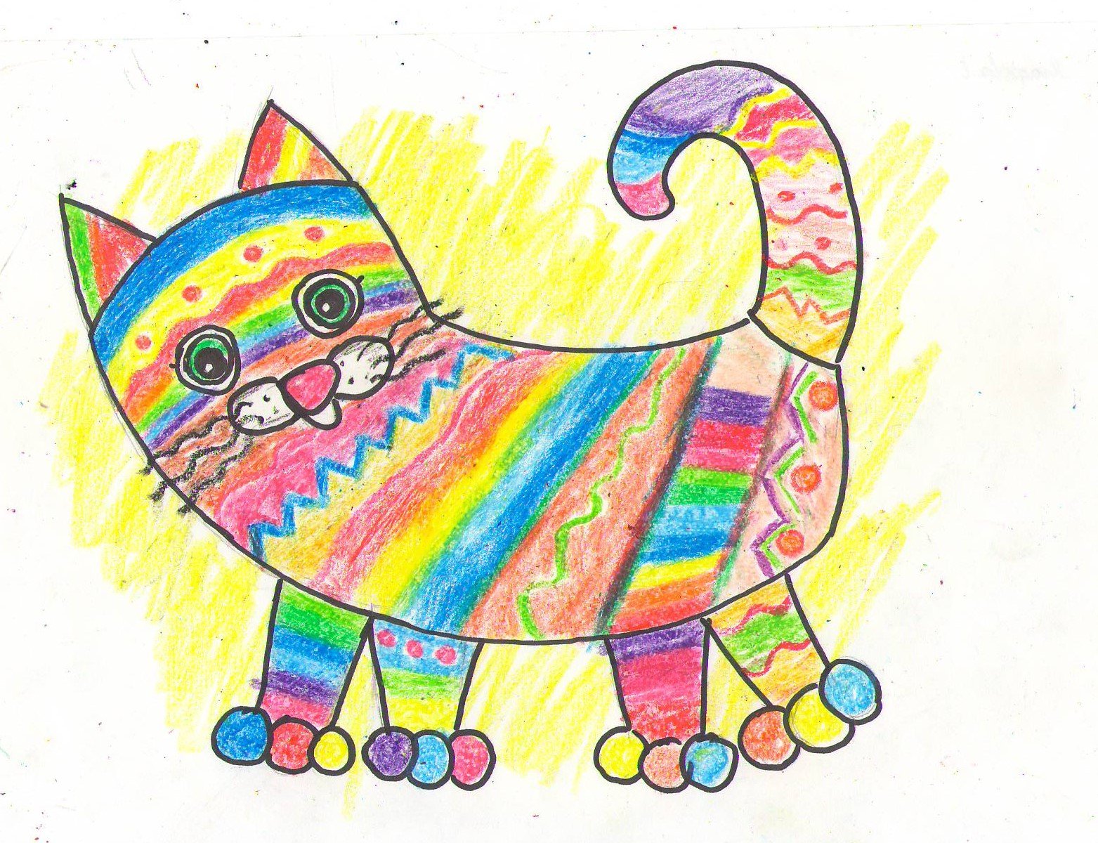 Радужный кот рисование восковыми мелками