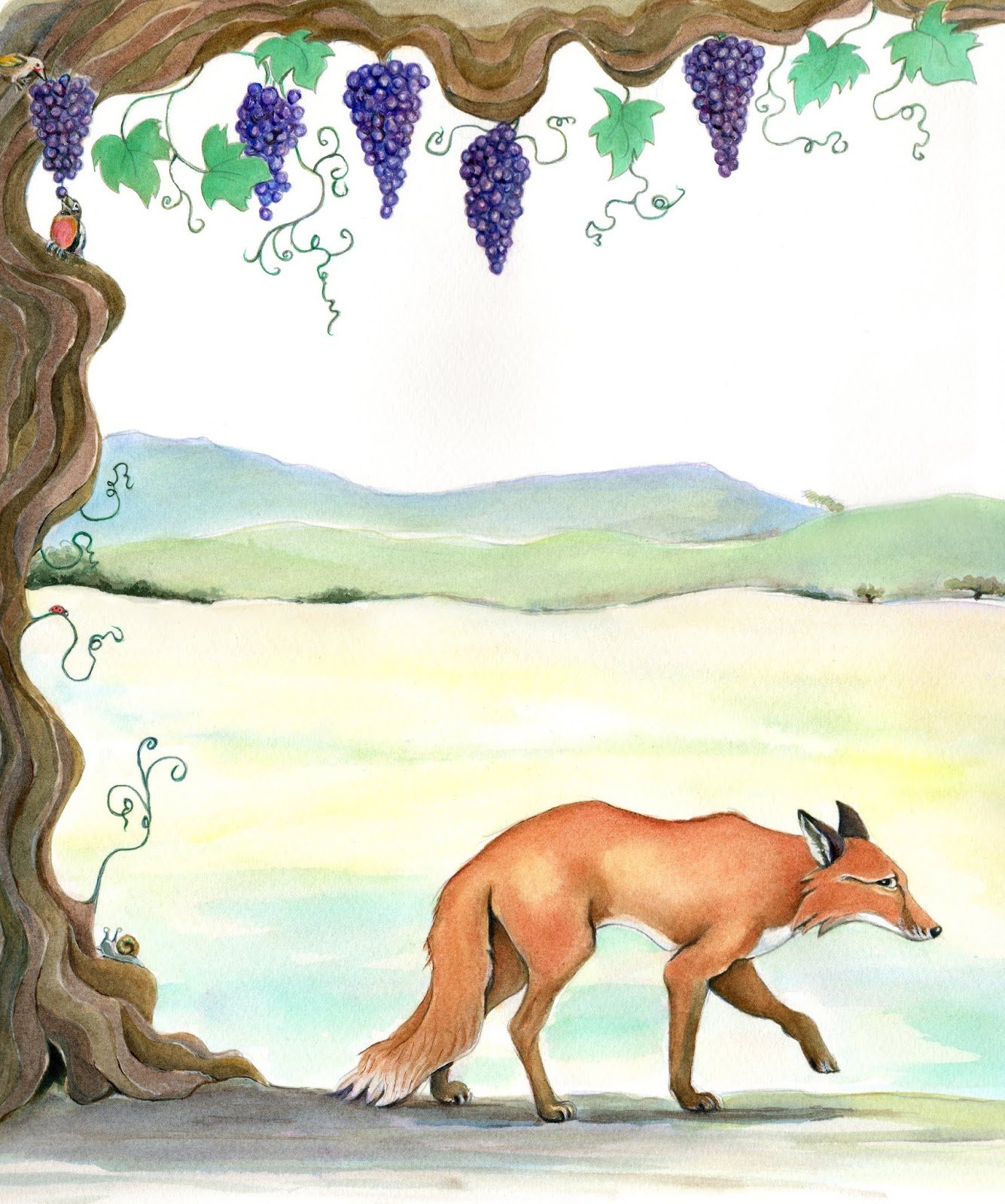 Рисунок к басне Крылова лисица и виноград