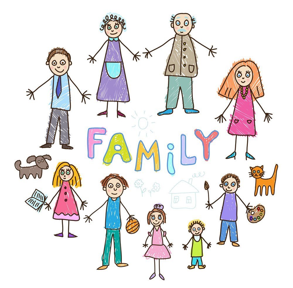Рисунок большая семья папа мама и дети