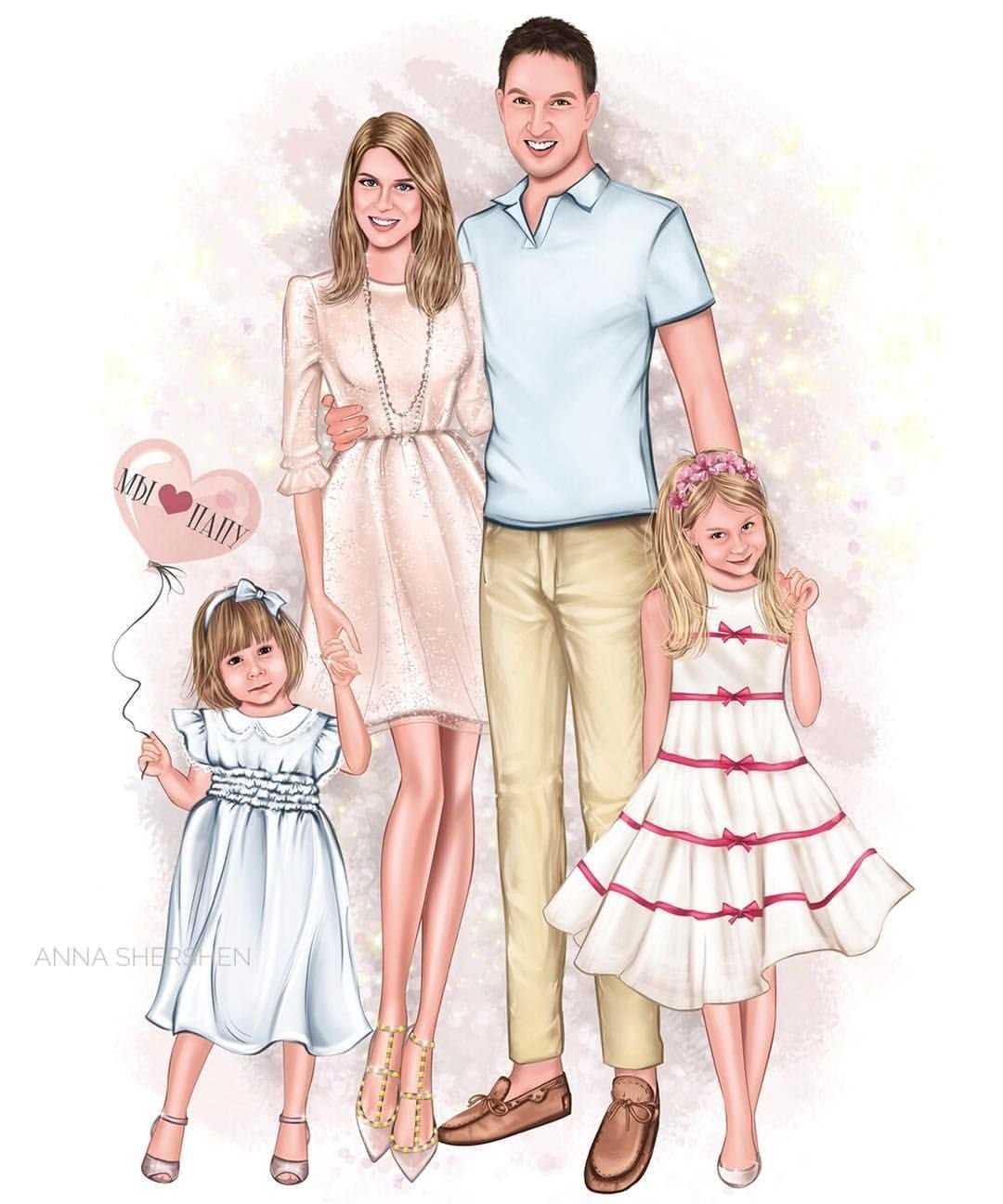 Красивая нарисованная семья