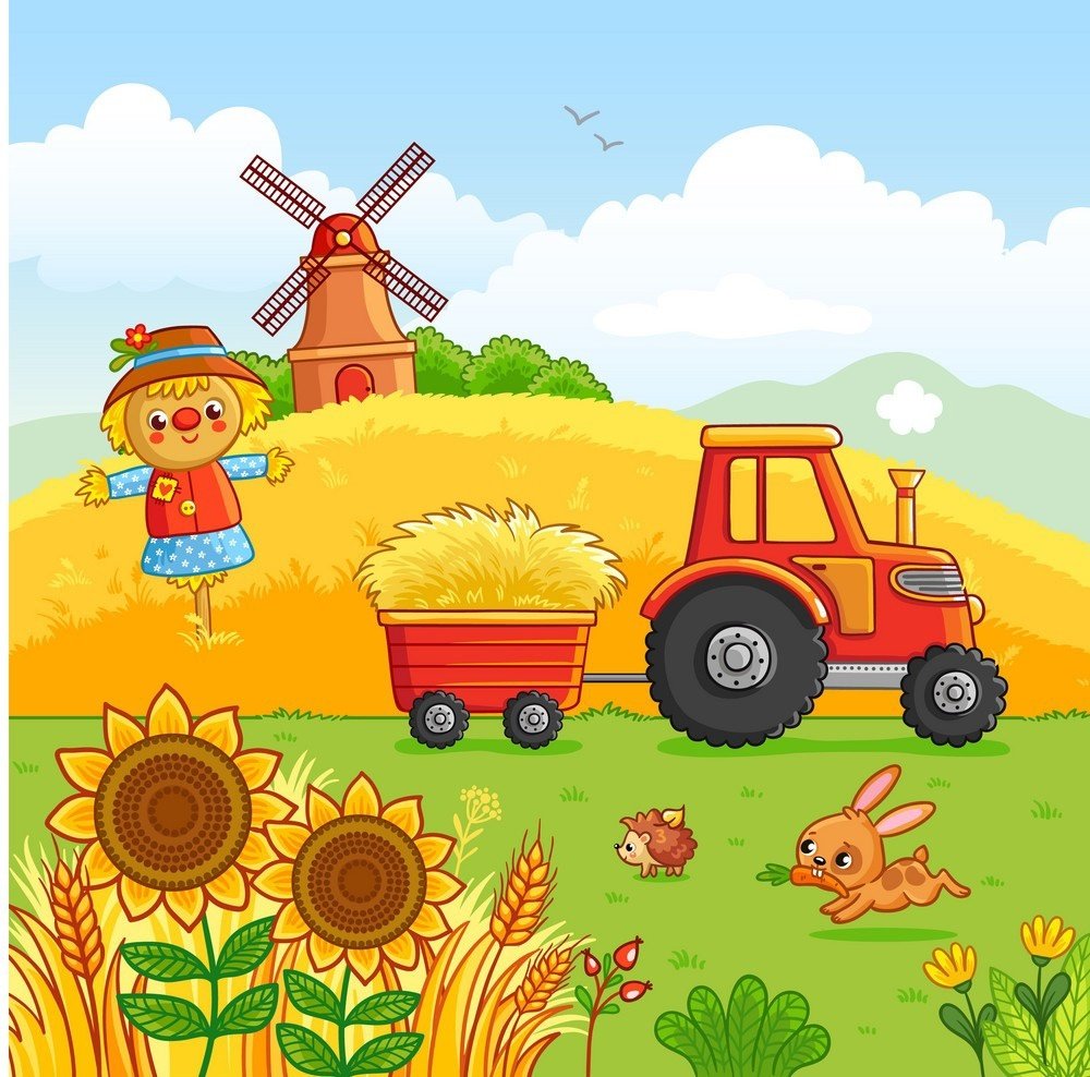 Рисование с детьми трактор в поле