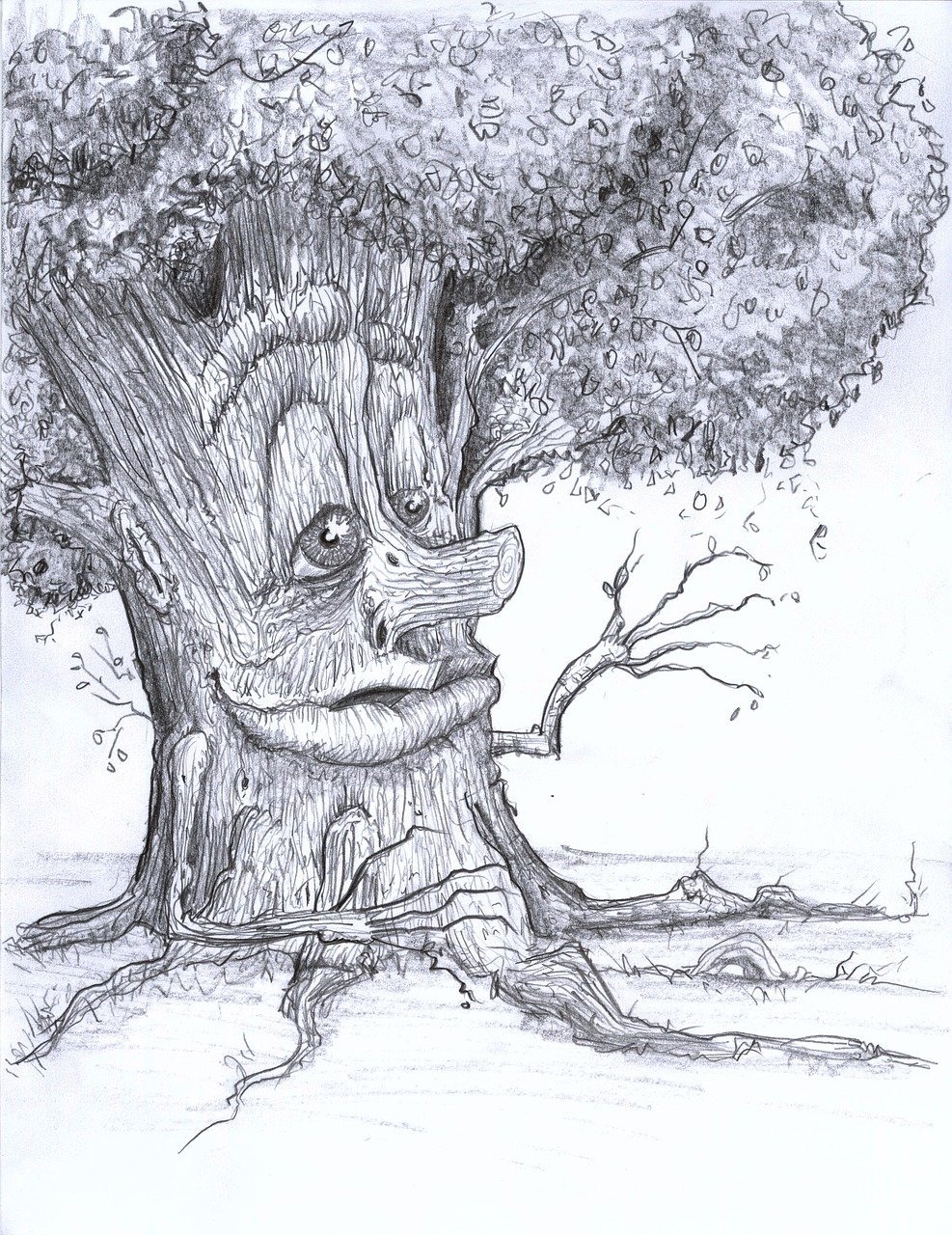 Фантастическое дерево рисунок карандашом