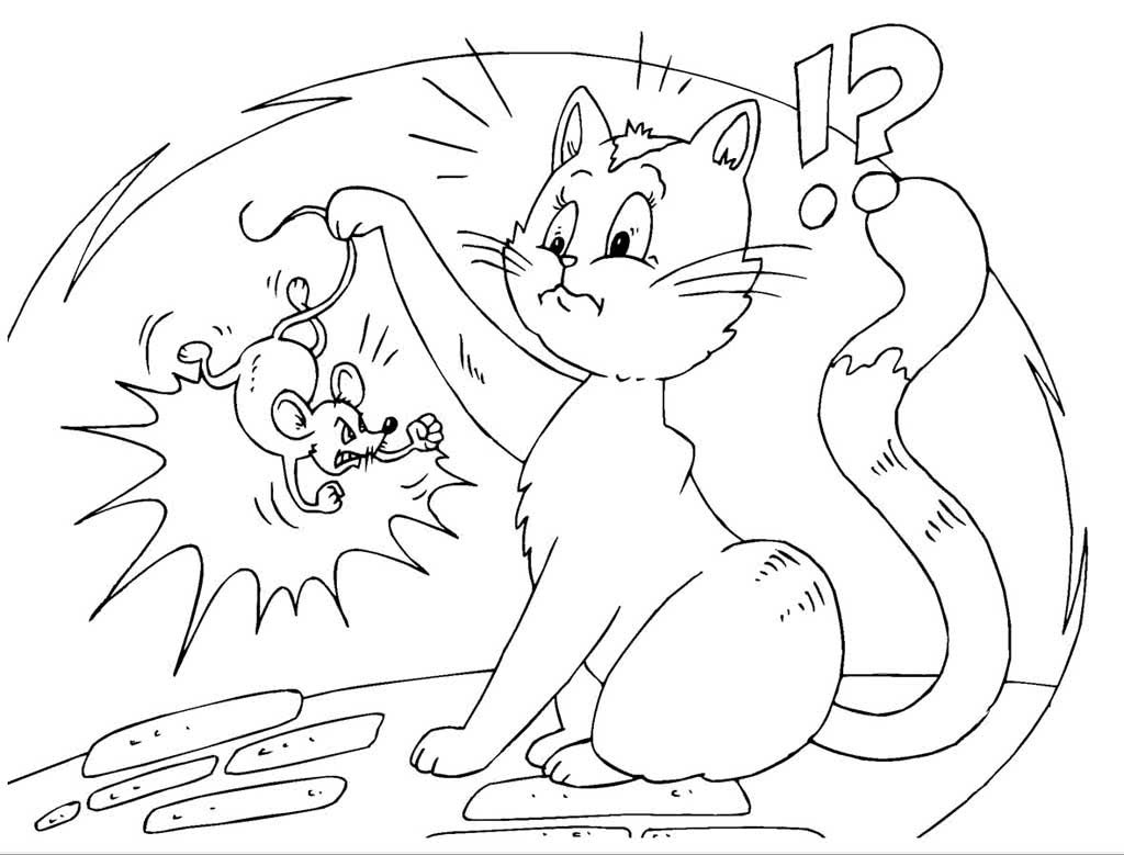 Кошка и мышка раскраска