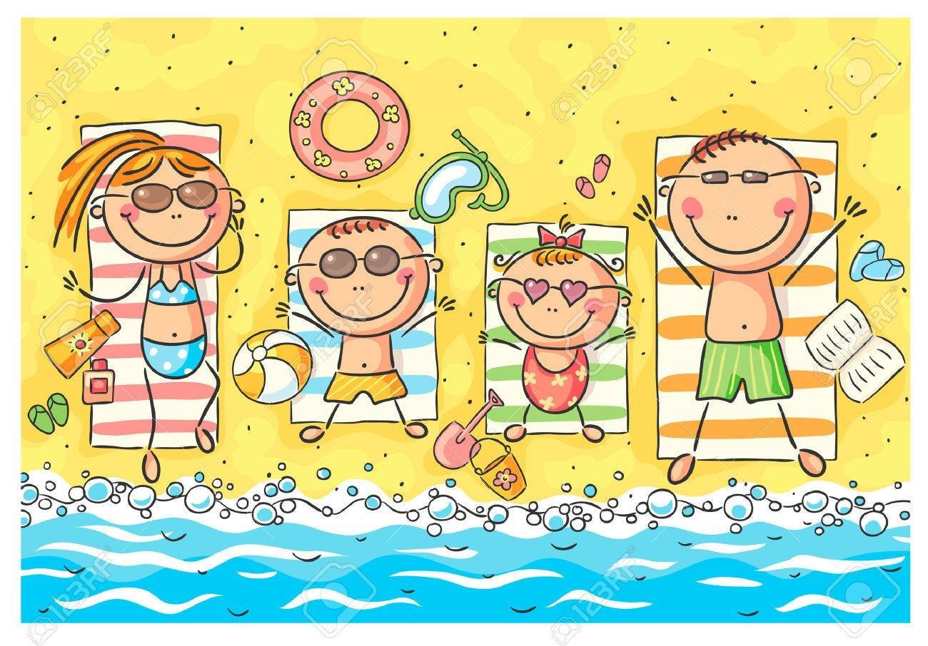 Семья на пляже рисунок