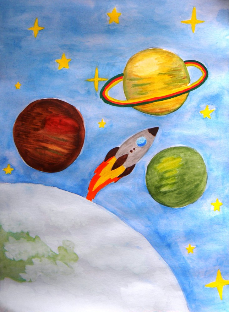 Рисунок на тему космос. Рисунок наттему космос. Рисунок на космическую тему. Рисование для детей космос.