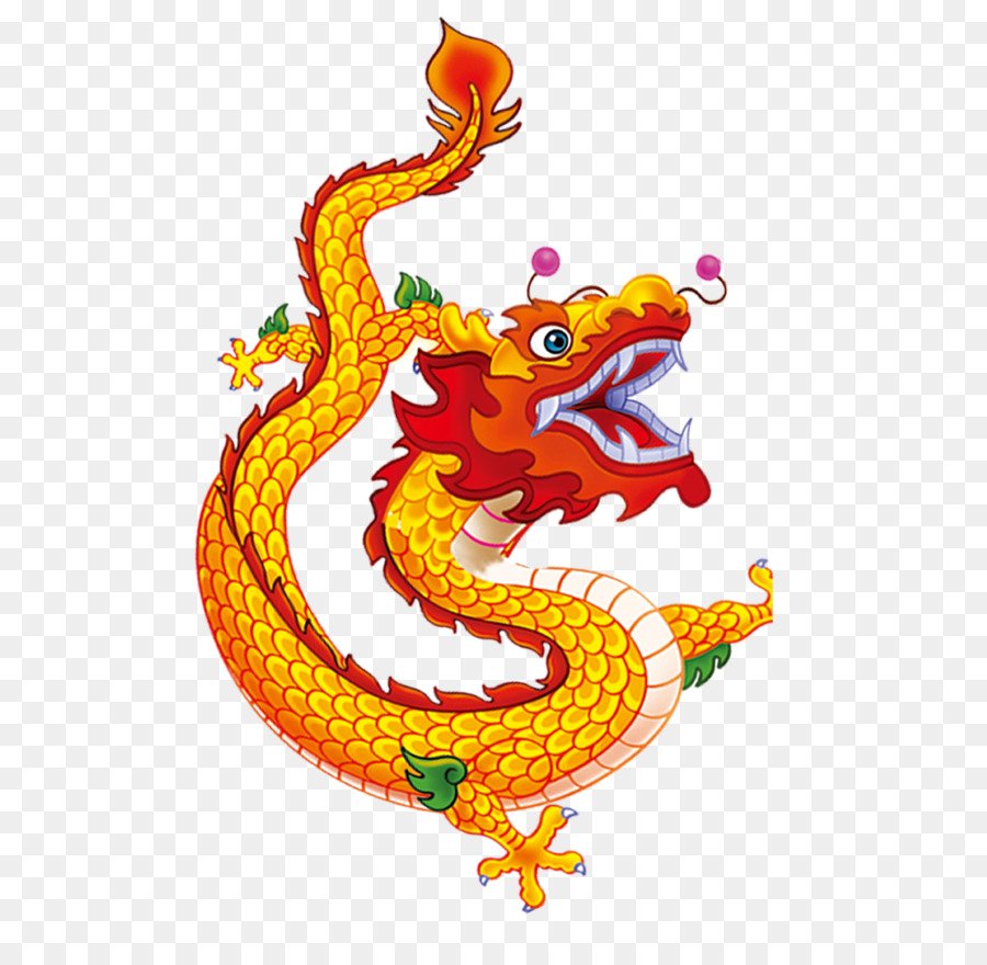 Золотой дракон китайский сбоку мультяшный