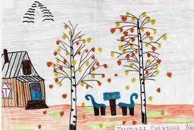 Детский рисунок на тему осенний город