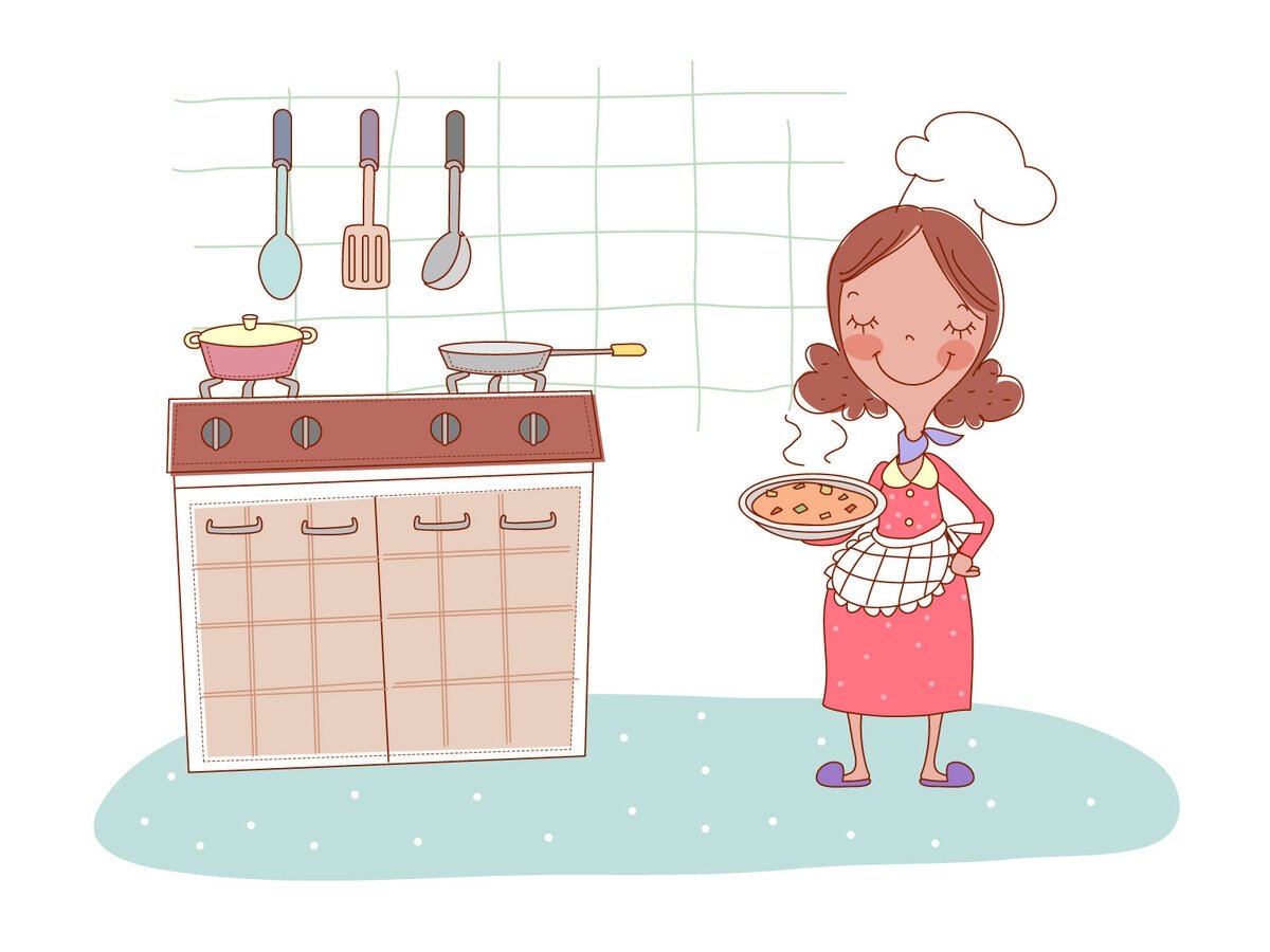 Хозяюшка на кухне иллюстрация