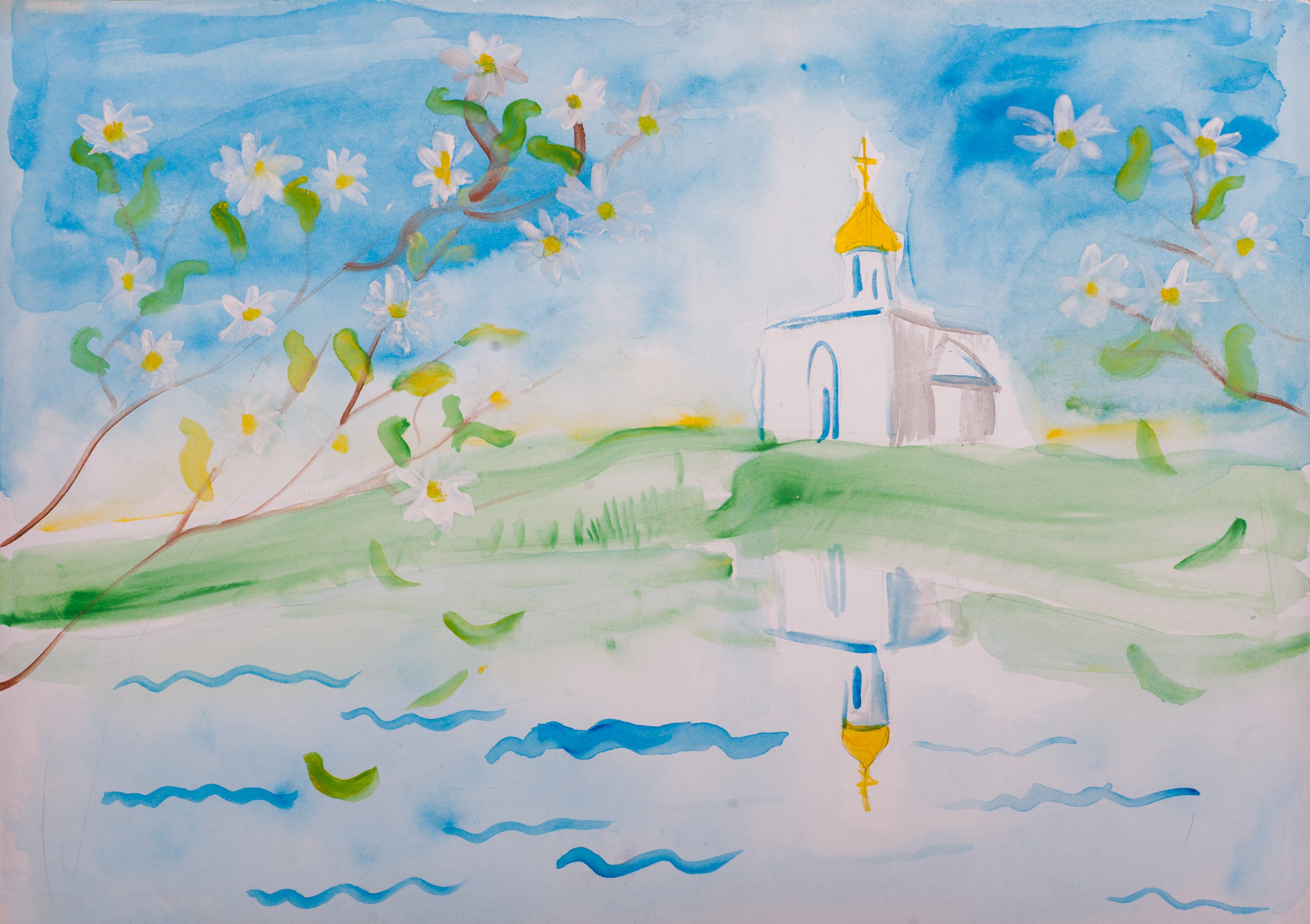 Рисование для детей природа Церковь