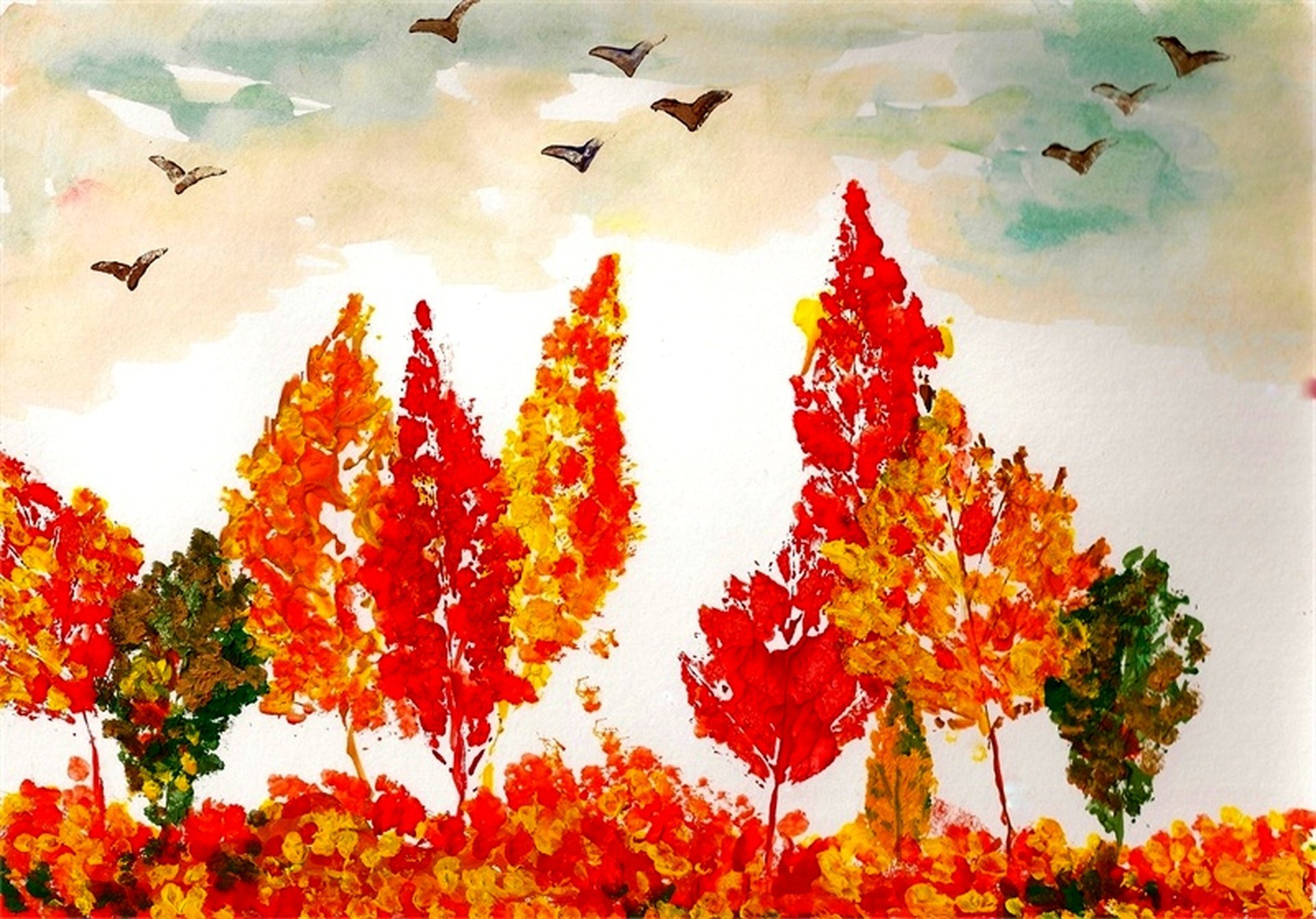 Осенний лес из осенних листьев