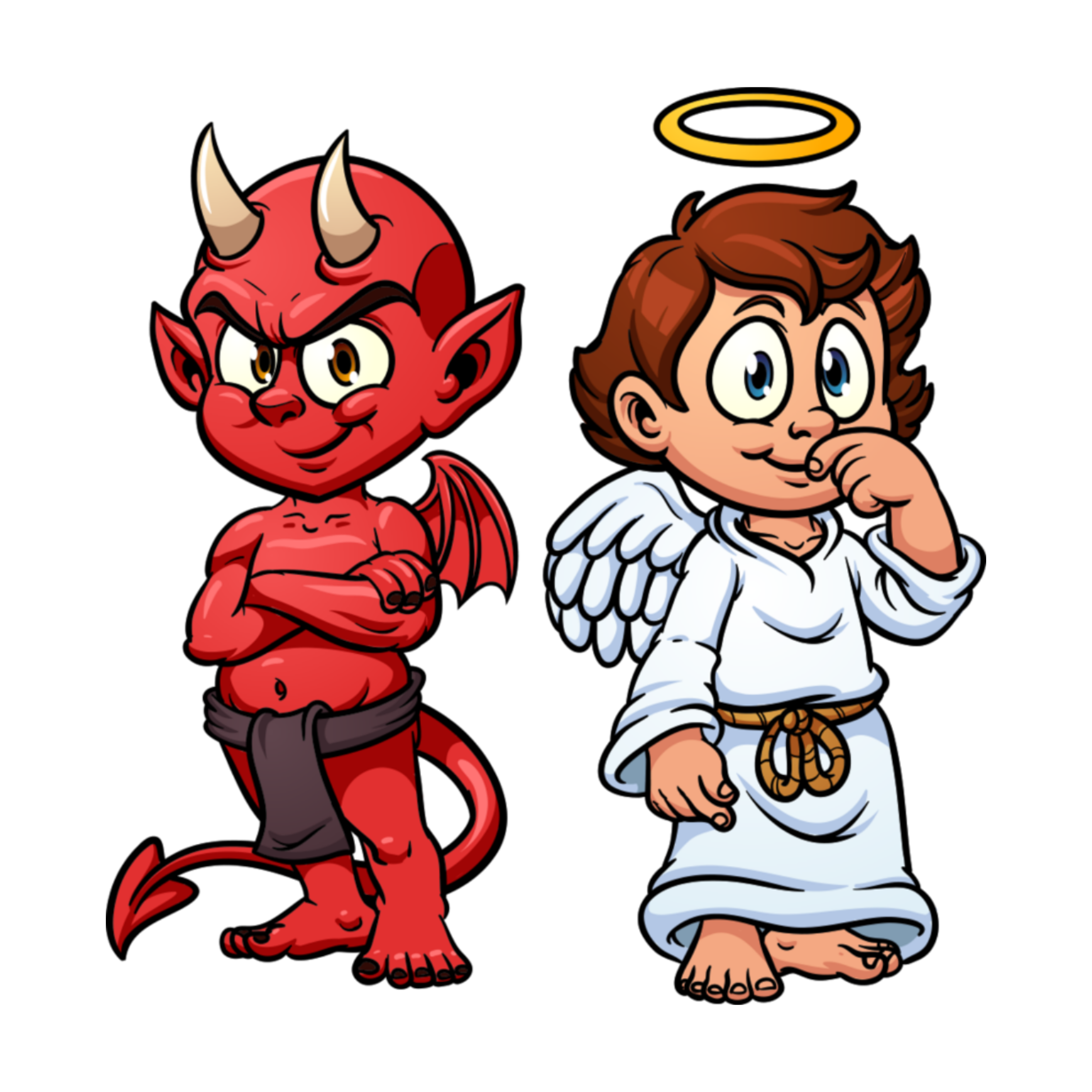 Рисуем доброго и злого человека. Ангелочек и дьяволенок. Ангел и демон для детей. Дьявол мультяшный.