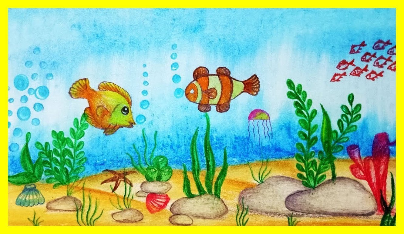 Рисование рыбки в аквариуме