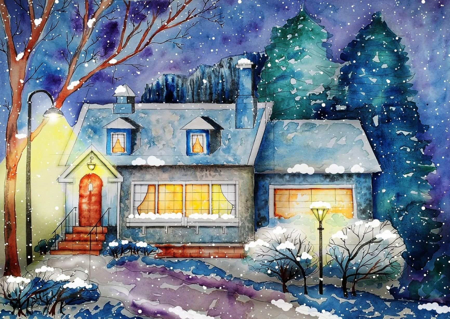 Нарисовать зимний домик