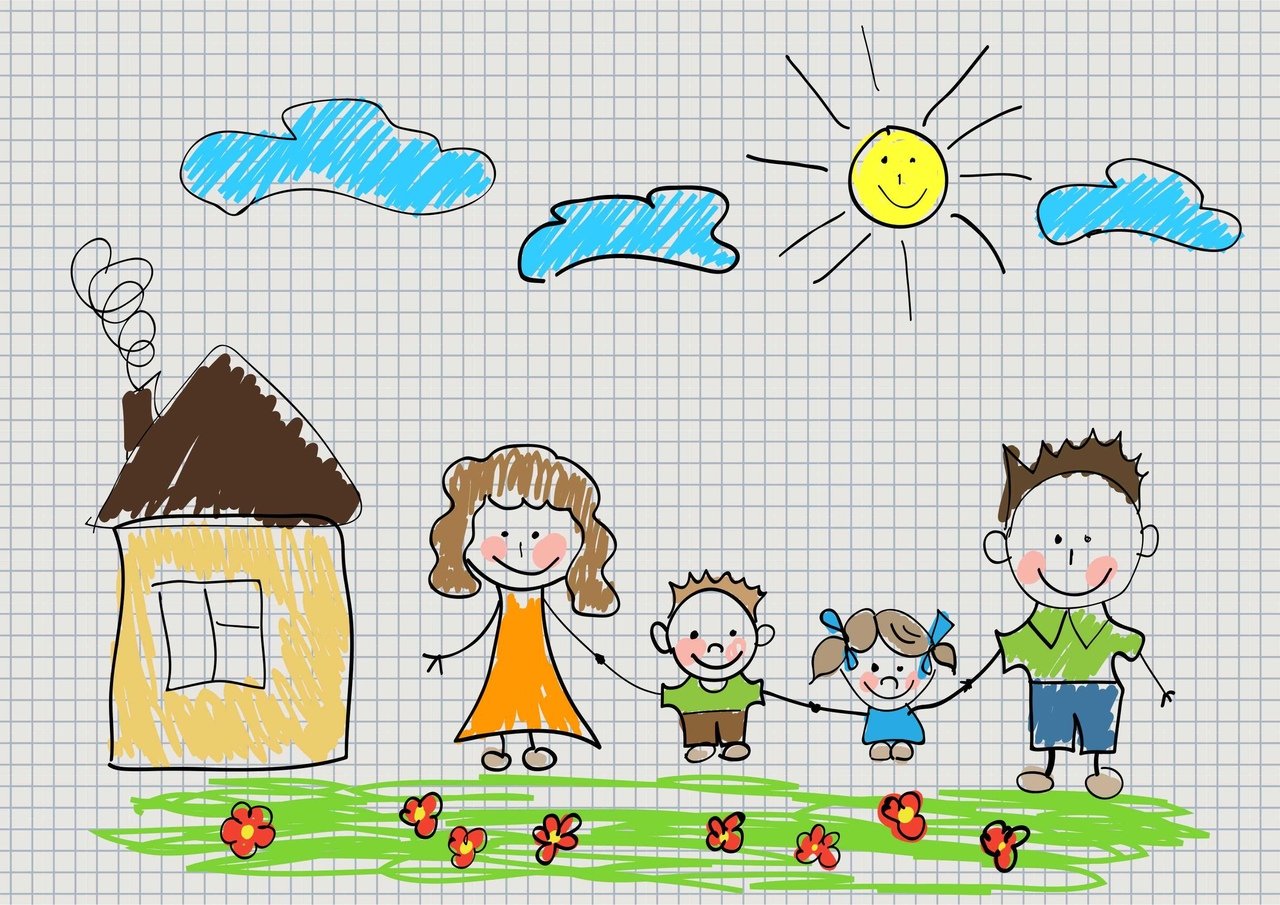 Детский рисунок семья дом