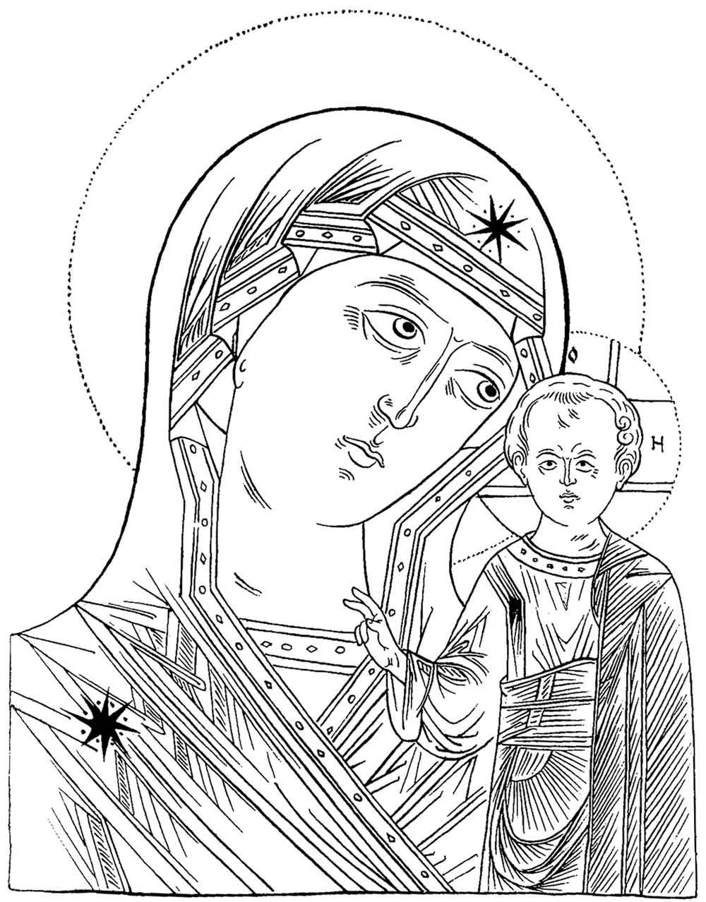 Прорись иконы Казанской Божьей матери