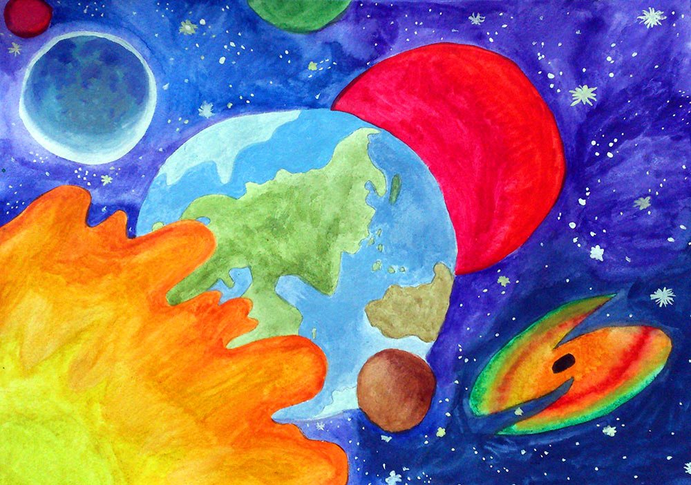 Рисунок космос для детей 4 класса. Рисунок на тему космос. Рисование космос. Рисование для детей космос. Рисование космос планеты.