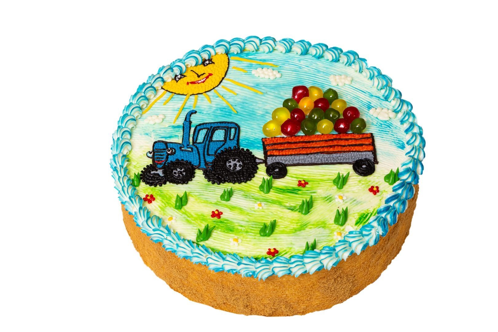 Торт синий трактор из крема