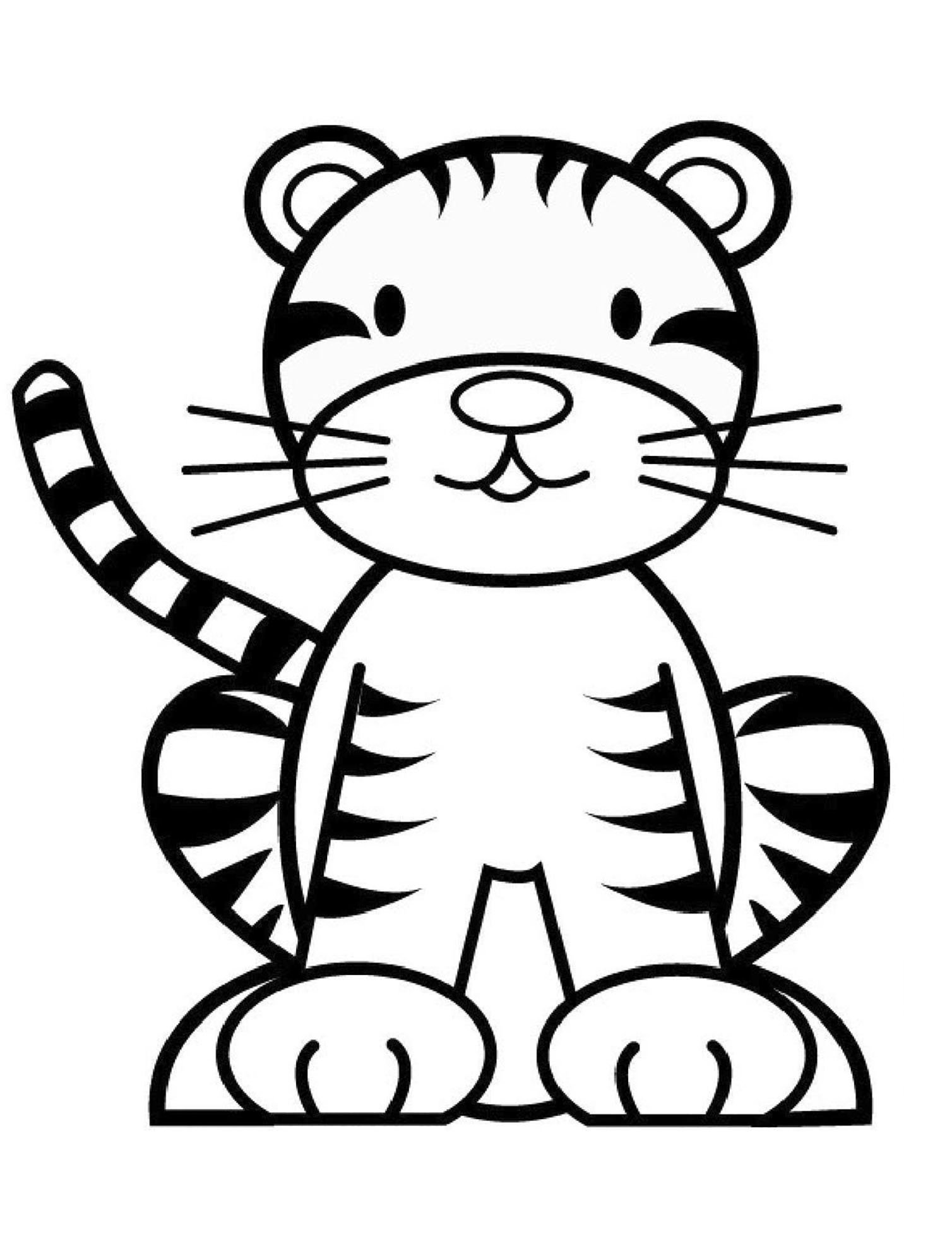 Тигр рисунок черно белый детский