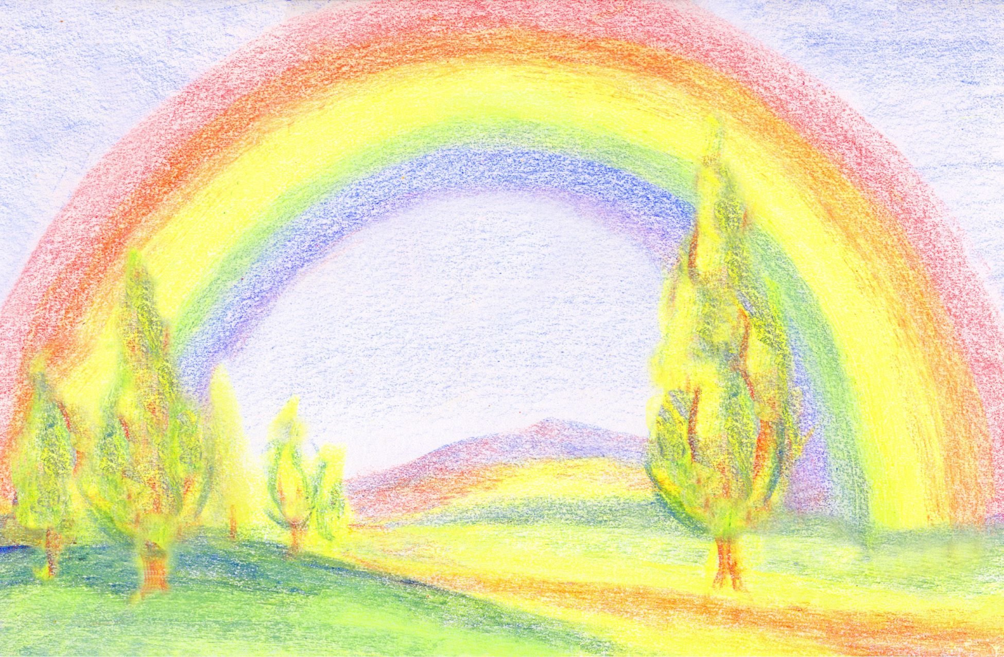 Пейзаж с радугой рисунок