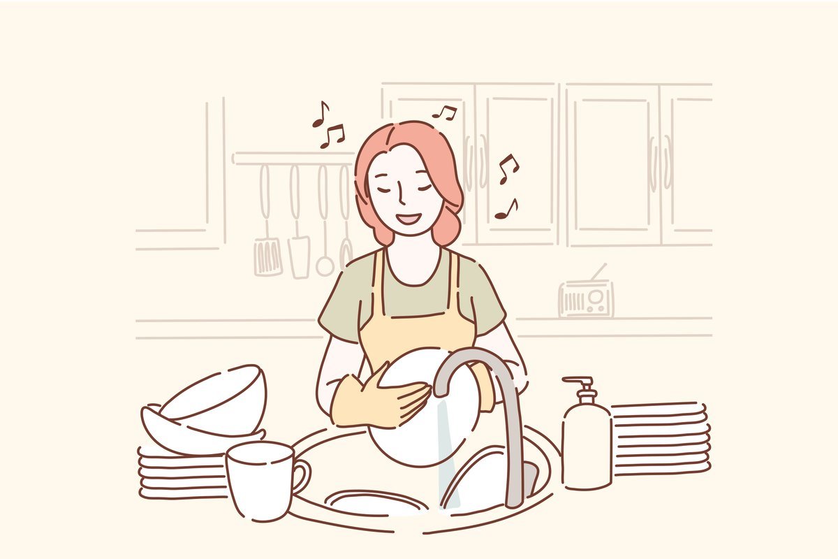Иллюстрация девочка убирает посуду