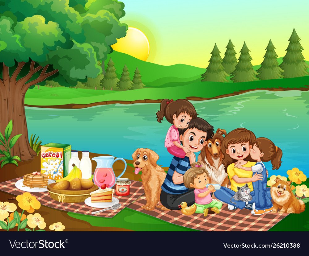 Картина дети на пикнике на природе