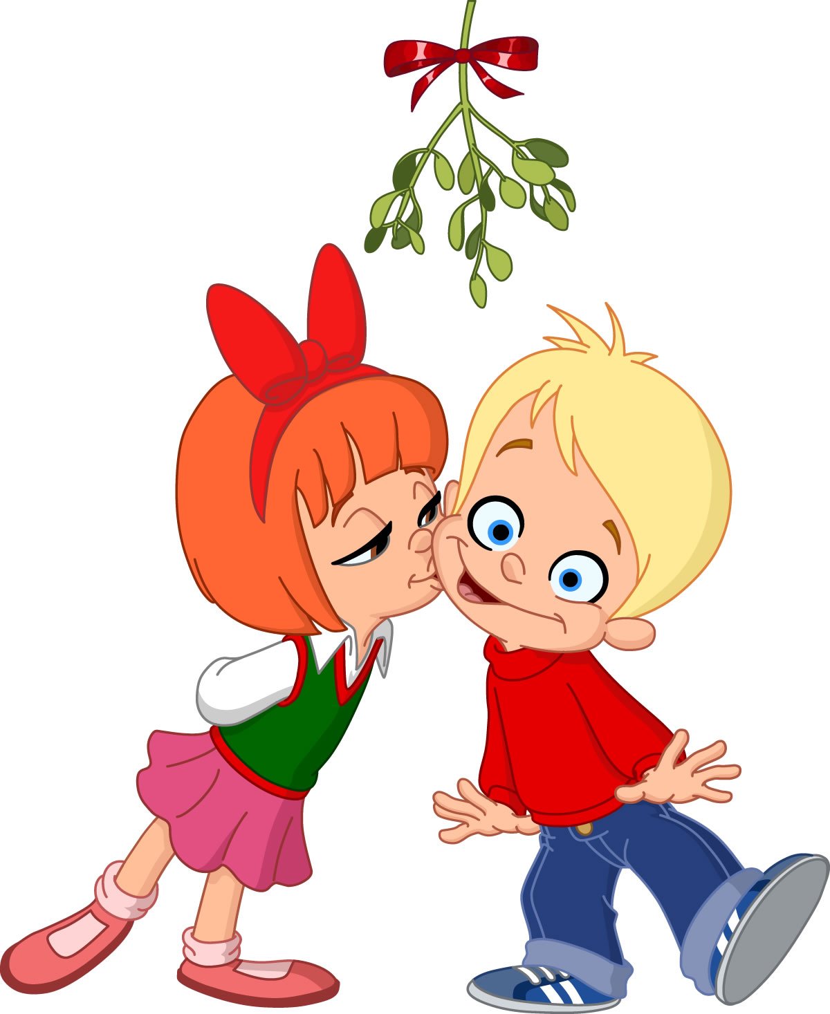 Девочка целует мальчика в щечку