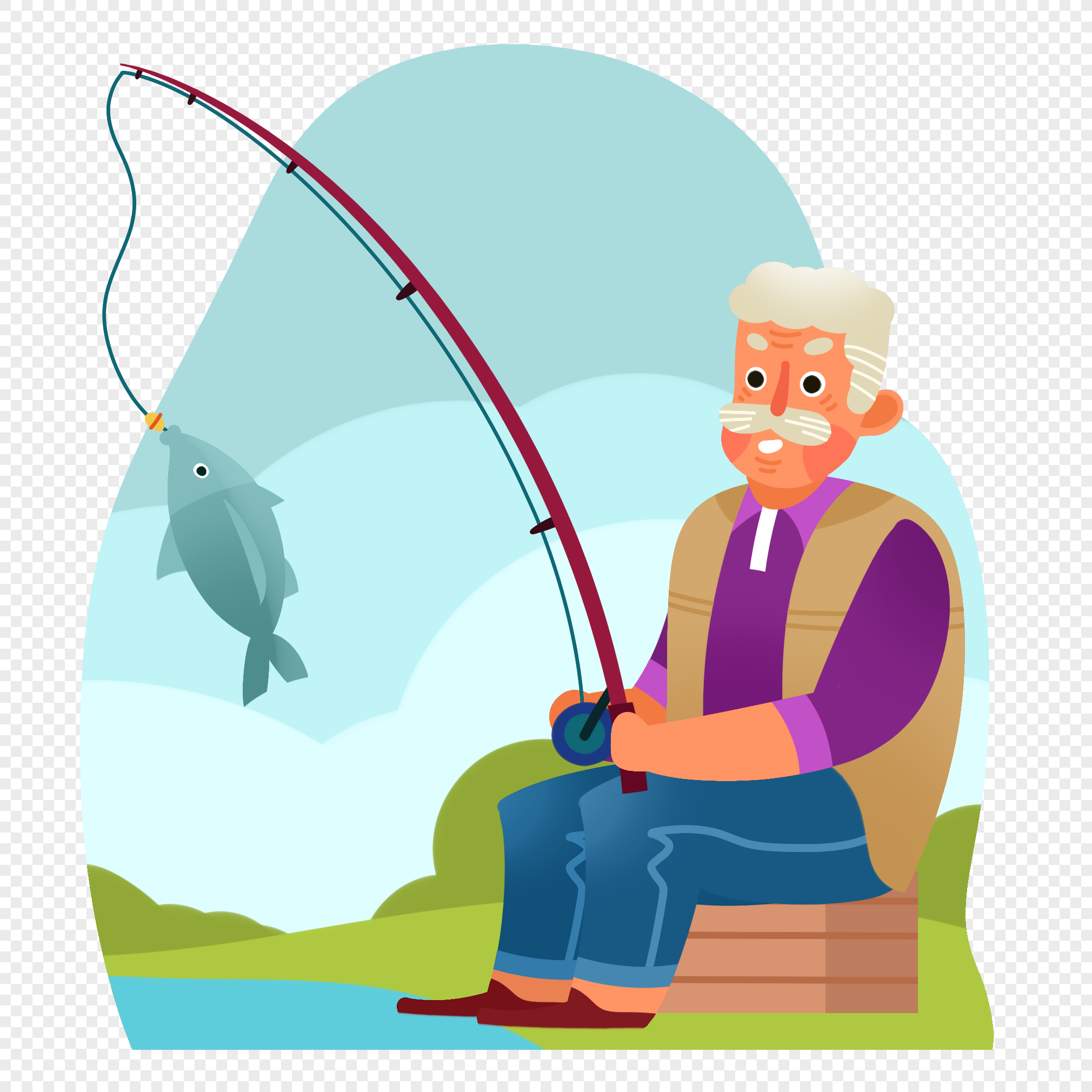 Дедушка ловит рыбу