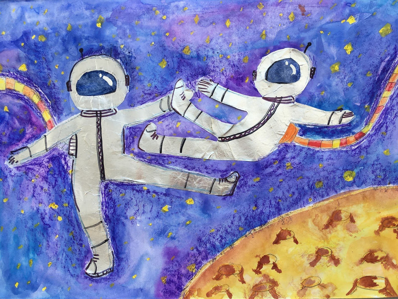 Рисунок на тему космонавтов легкий
