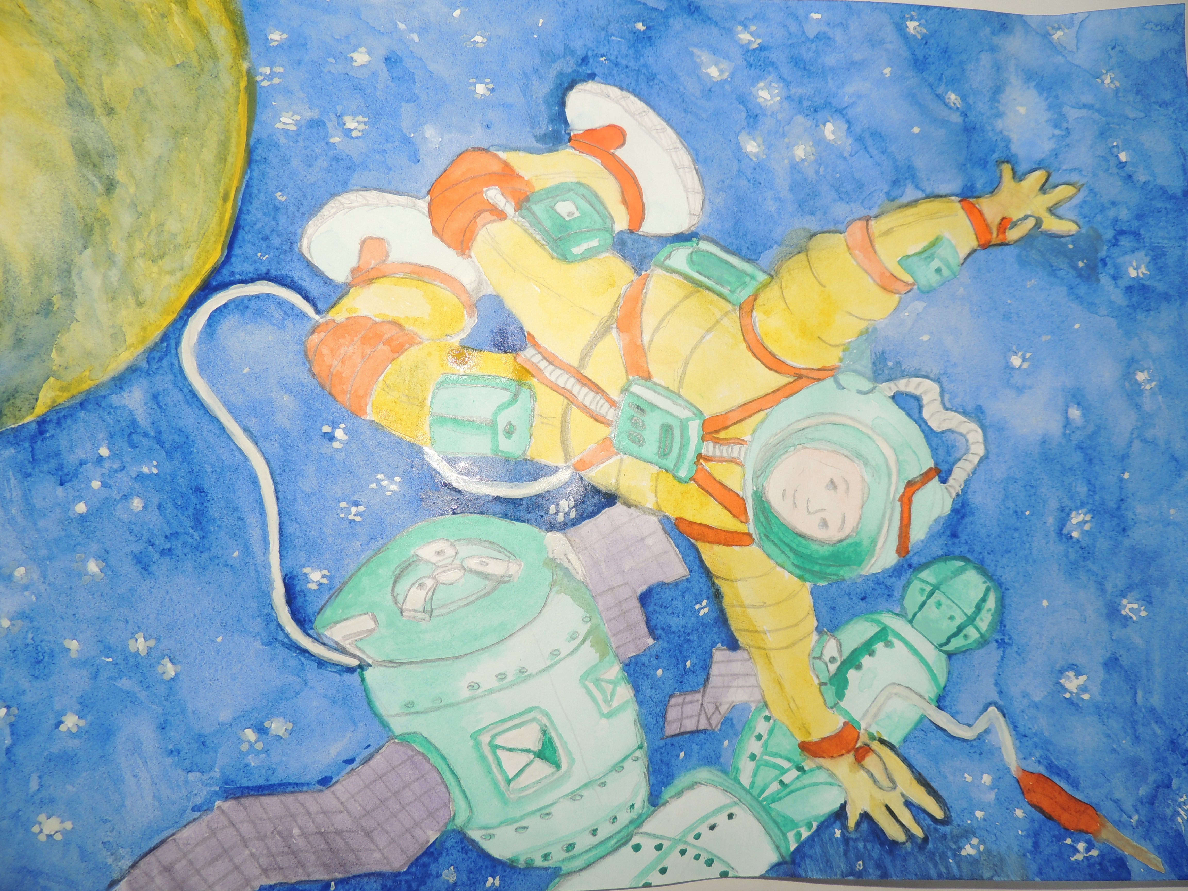 Космонавт цветной. Рисование космическое пространство. Рисование космонавт. Детские рисунки про космос. Космонавт гуашью.