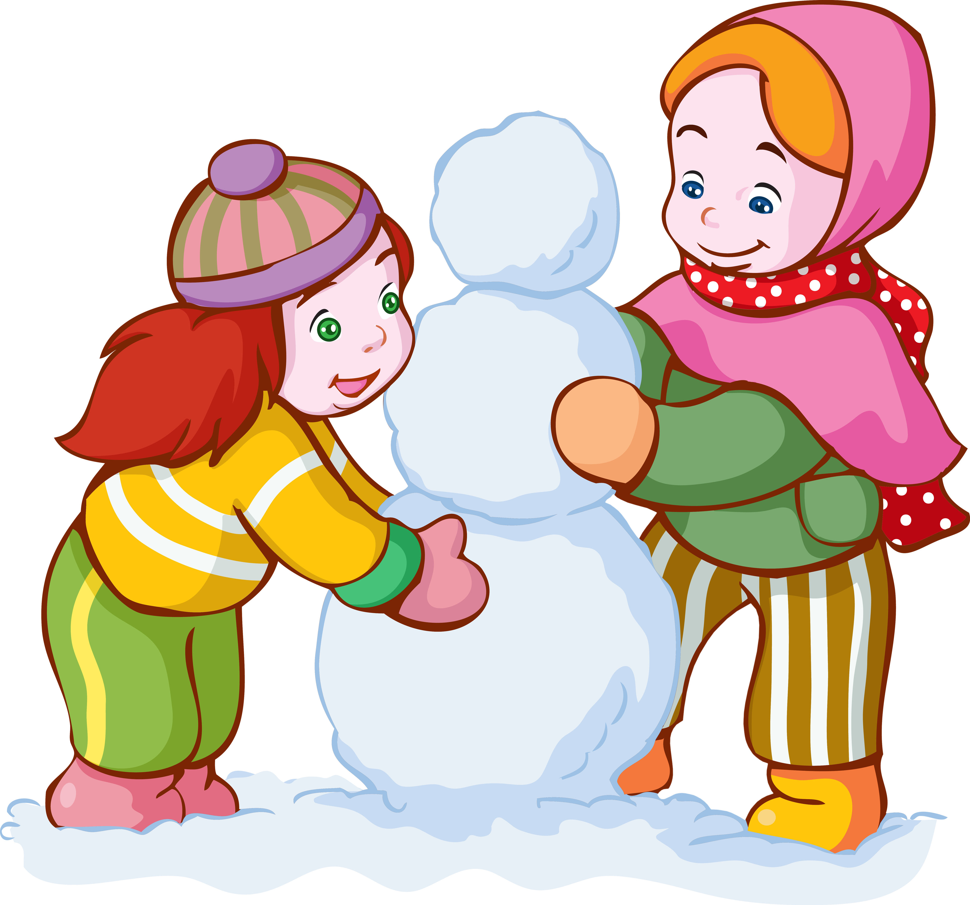 Лепить снеговика зимой. Девочка лепит снеговика. Дети лепят снеговика. Игра в снежки. Дети играют зимой.