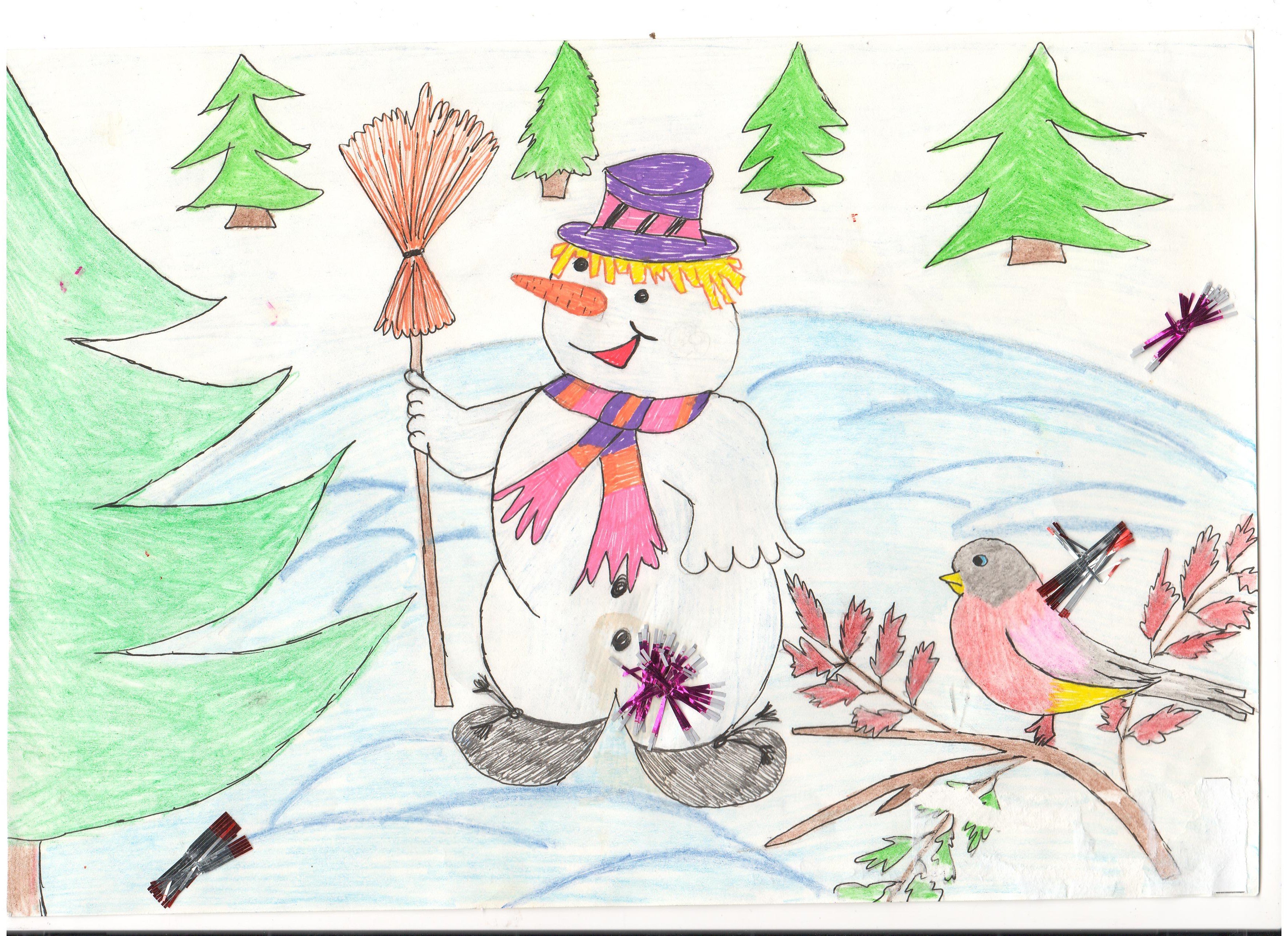 Зимние рисунки для детей 5 9 лет карандашами