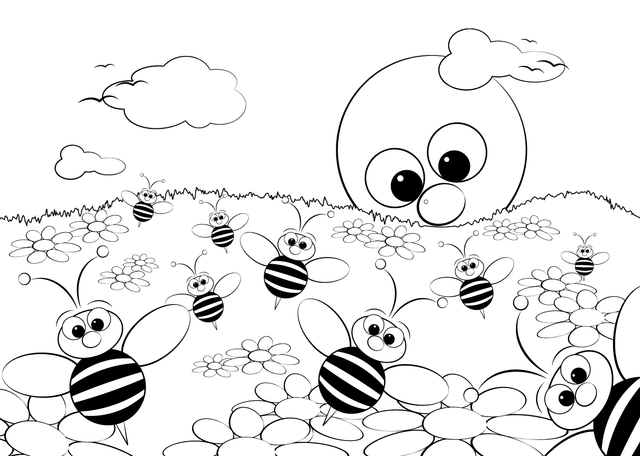Раскраска Пчелка на лугу
