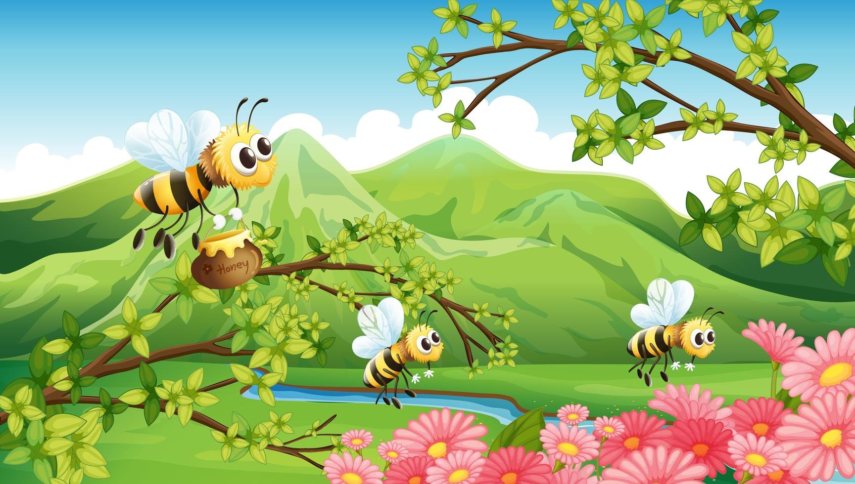 Полянка с пчелкой и цветами