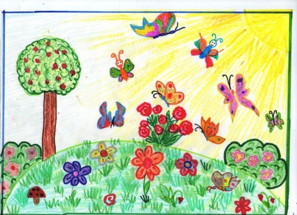 Нарисовать рисунок на лугу. Летний рисунок для детей. Рисунок на тему лето. Детский рисунок. Детские летние рисунки.