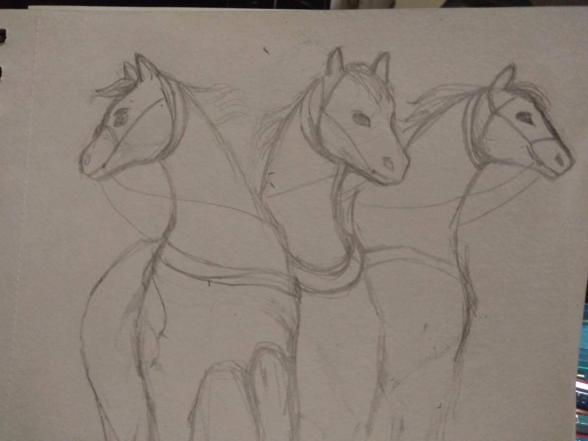 Тройка лошадей рисунок детский легкий