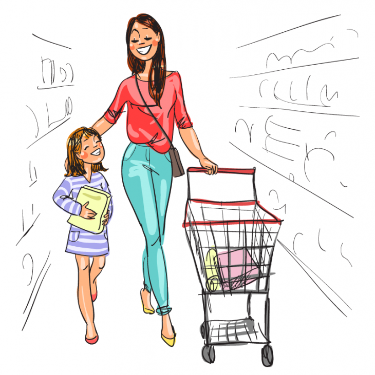 Мама с ребенком идут в магазин нарисованные. Рисунок мама идет в магазин. Мамочка с ребенком с покупками. Мама в магазине рисунок для детей. Дочка пошла в маму