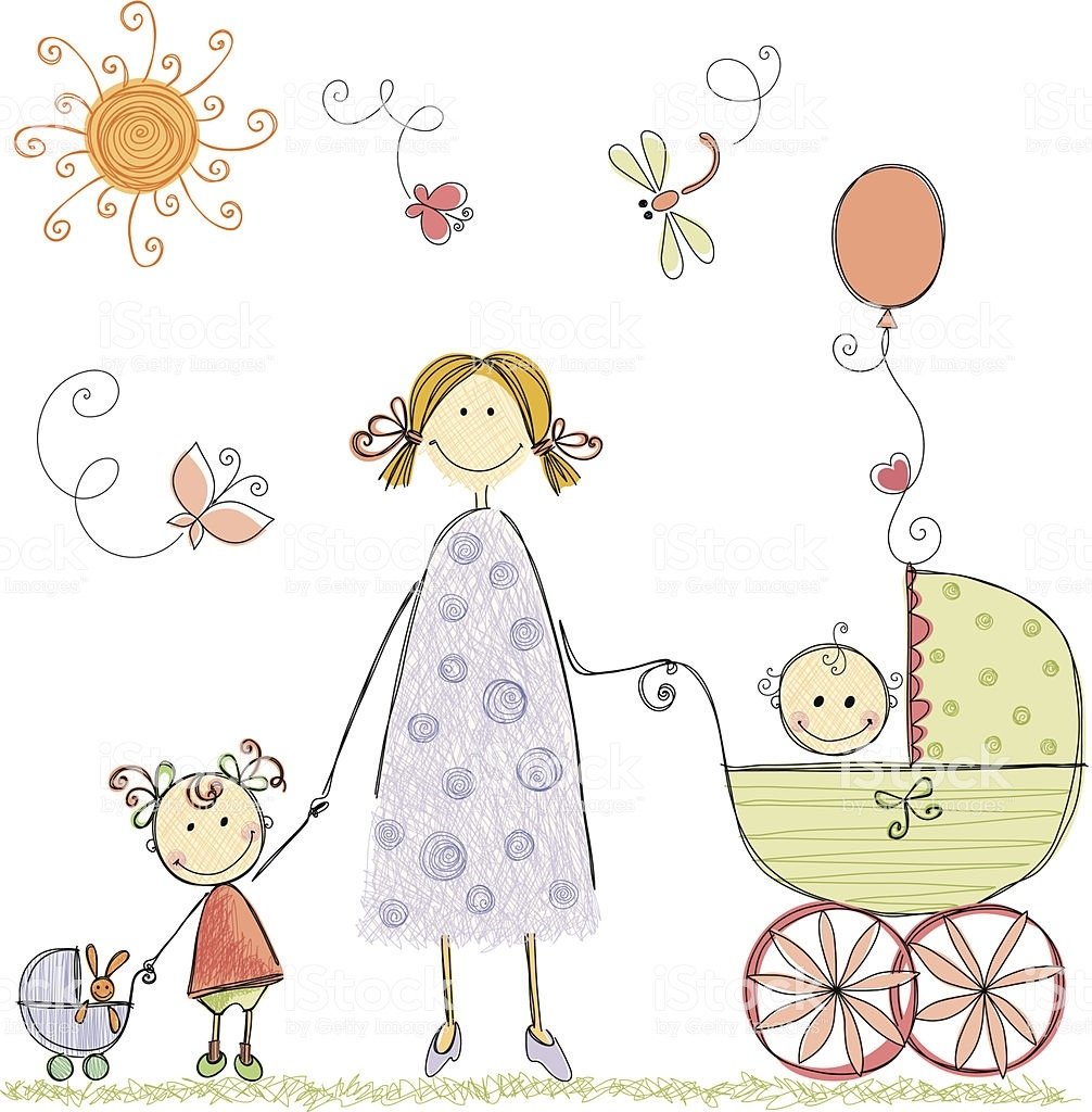 Ребенок в коляске с мамой иллюстрация