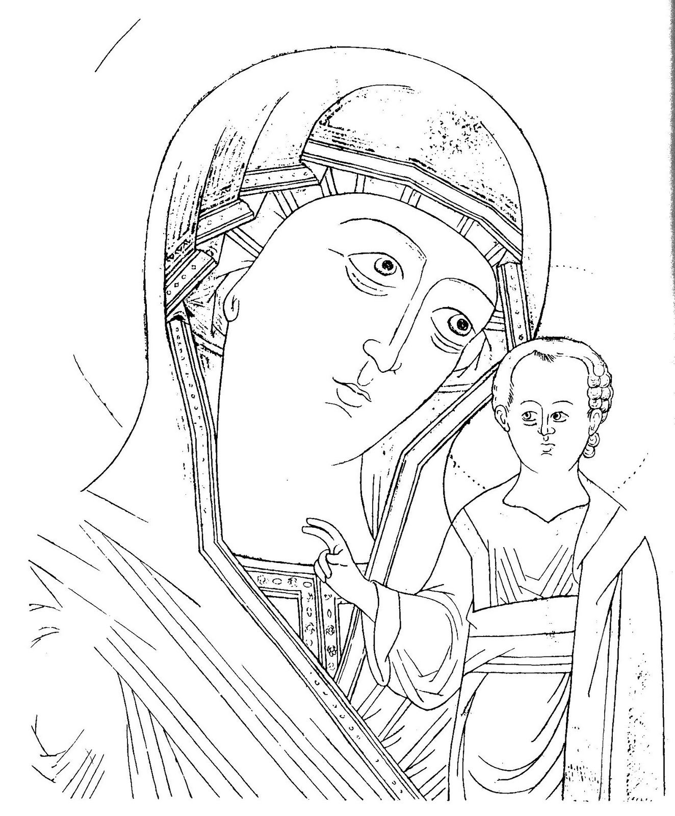 Казанская икона Божией матери прорись