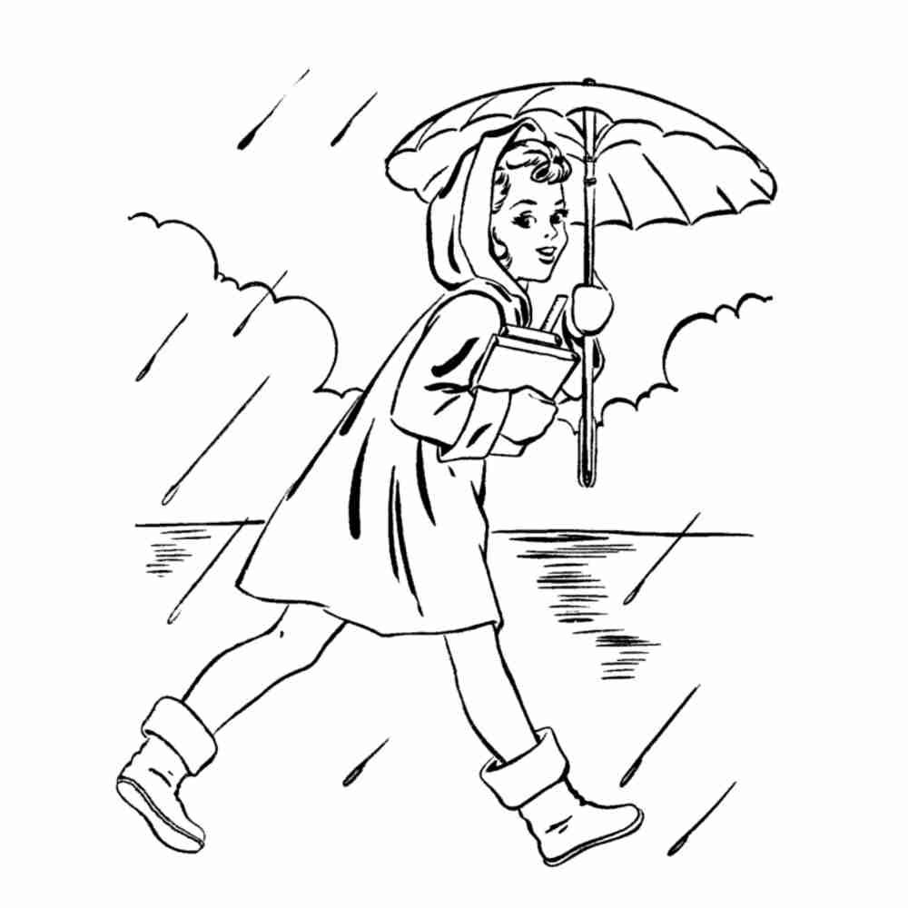 Раскраска девочка с зонтиком осень
