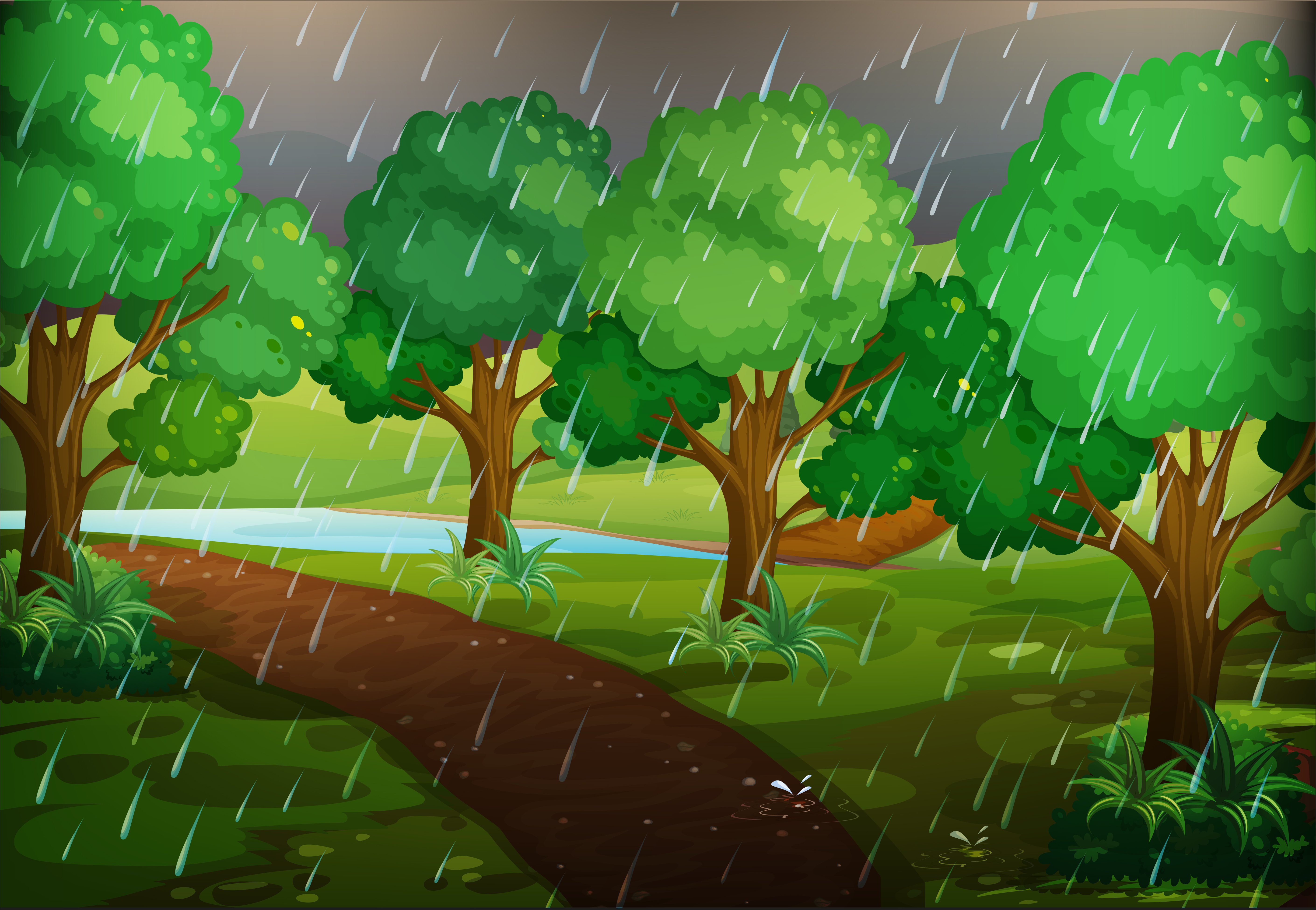 Картина дождь в лесу для детей