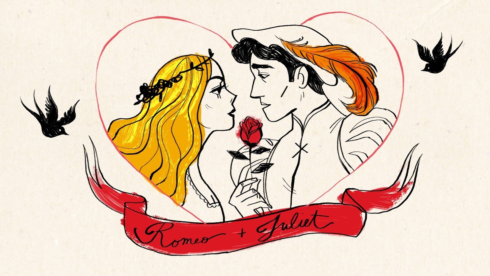 Изобразите идею мюзикла в рисунке символе Ромео и Джульетта