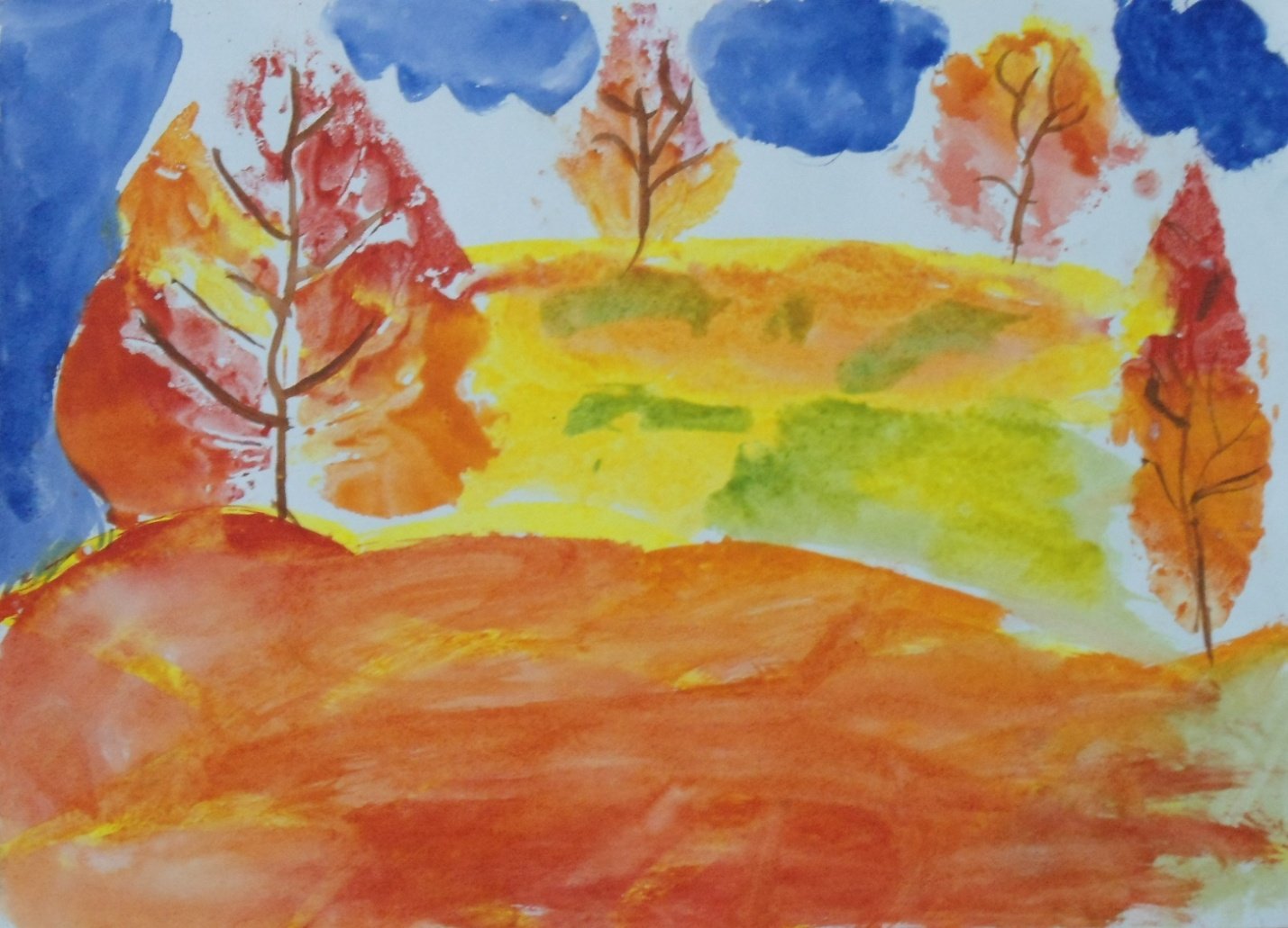 Осенний пейзаж детские рисунки