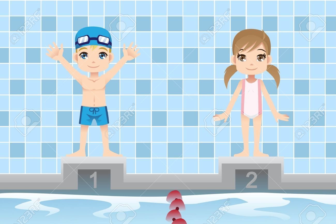 Мальчик и девочка в бассейне