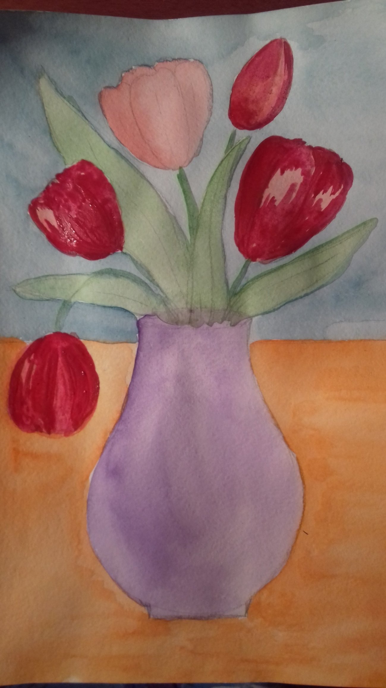 Рисование ваза с тюльпанами