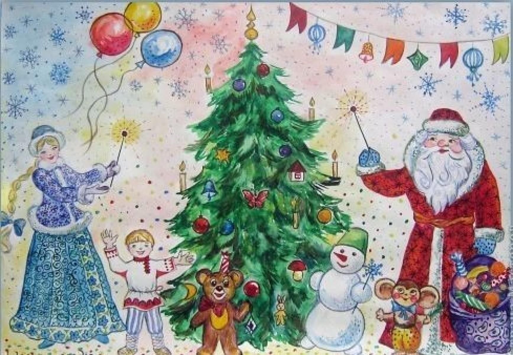 Рисование для детей праздник новый год